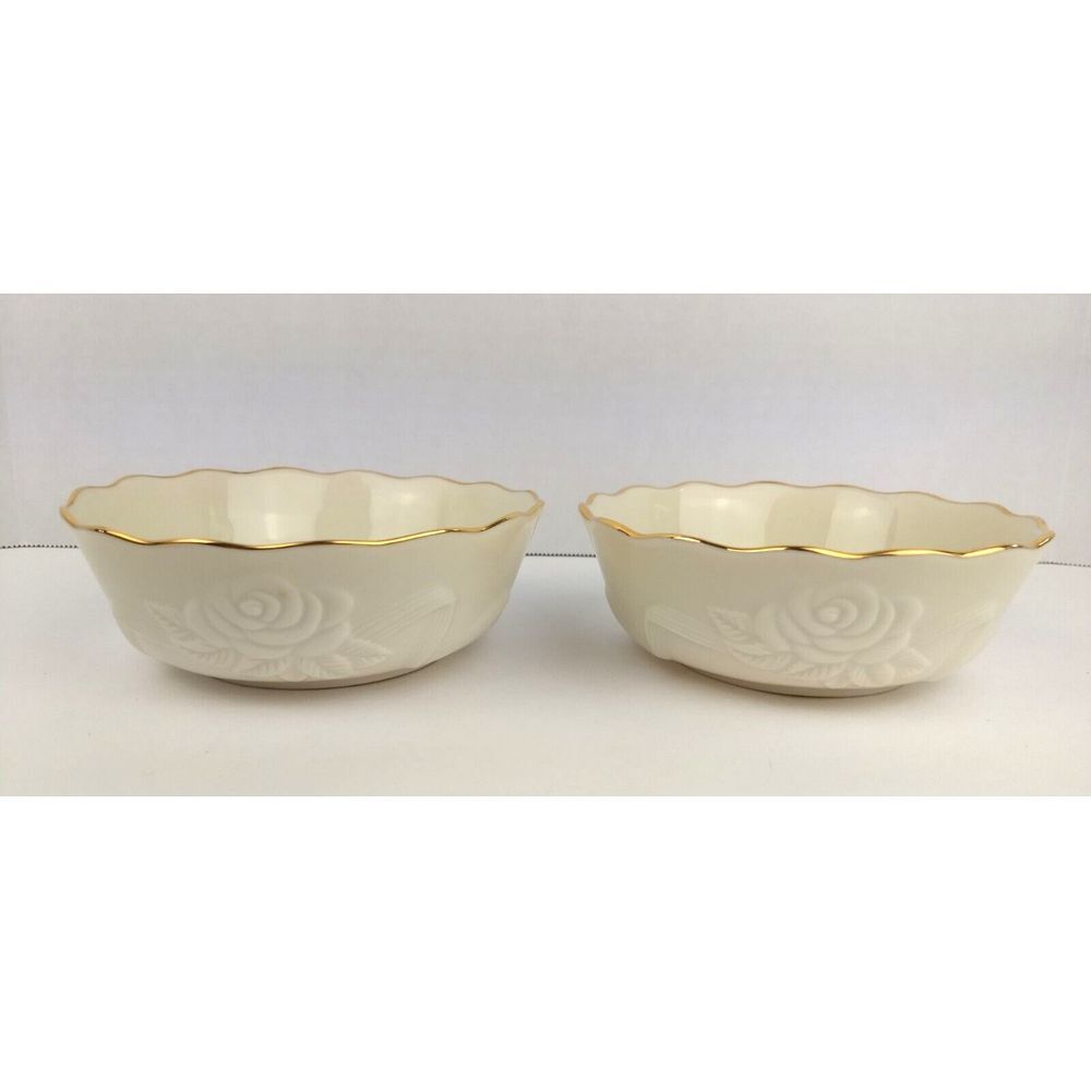 2 - LENOX Embossed Rose Blossom Bowls 24K Gold Scalloped Edge Candy Nut Dish VTG